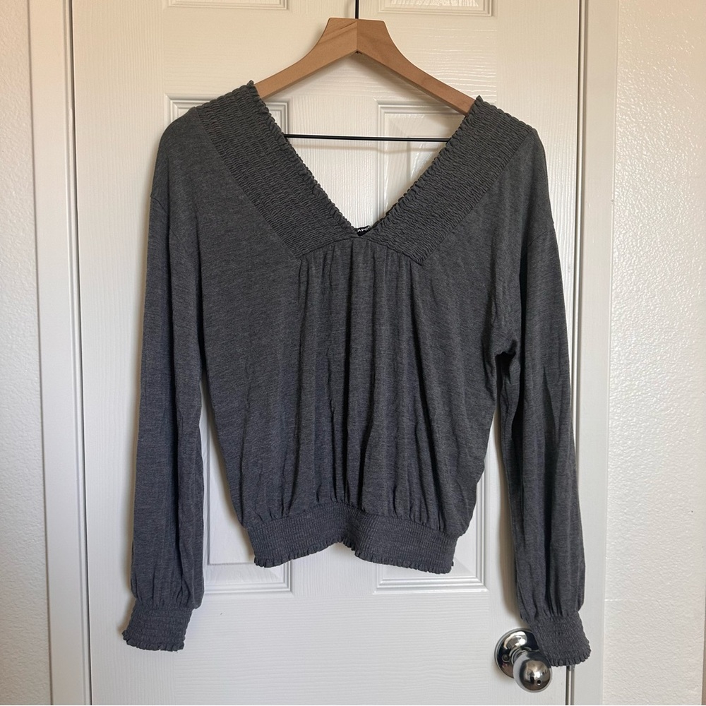 Express Gray Long Sleeve Top
